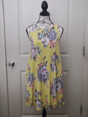 mts Yellow Floral Halter-Style Swing Mini Dress